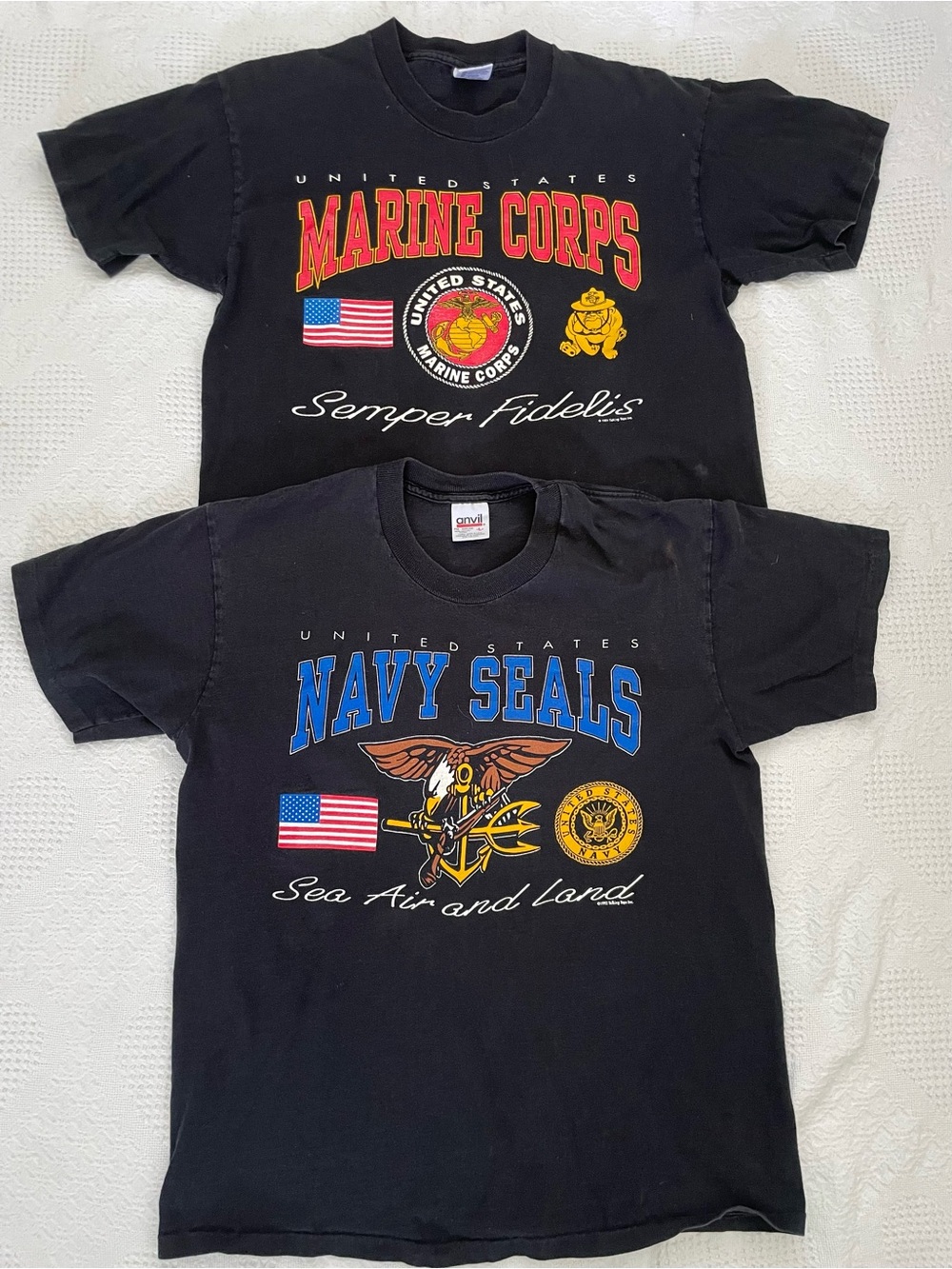 BUNDLE (2) Vintage 90s US Military T-Shirts Marine Corps/ Navy Seals Adult Large